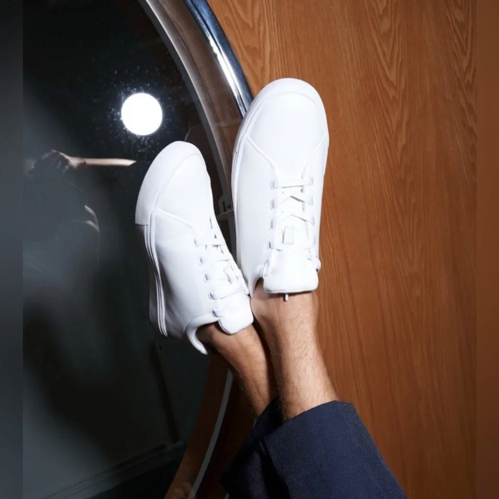 Projext Men’s Scooter One Leather Low-Top Sneakers White Lace Up Sz 8.5 US 41 EU